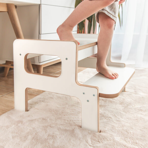 Kinder-Lernturm, zweistufiger Plattform-Lernstuhl, Kleinkind-Turm und Holzhocker mit Stufe – zusammenklappbarer Küchenhelfer für Kleinkinder