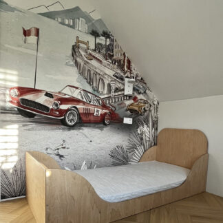 Kinderbett mit Rausfallschutz Jugendbett Hausbett 194x94cm für Kinder Holzbett Schiebebett