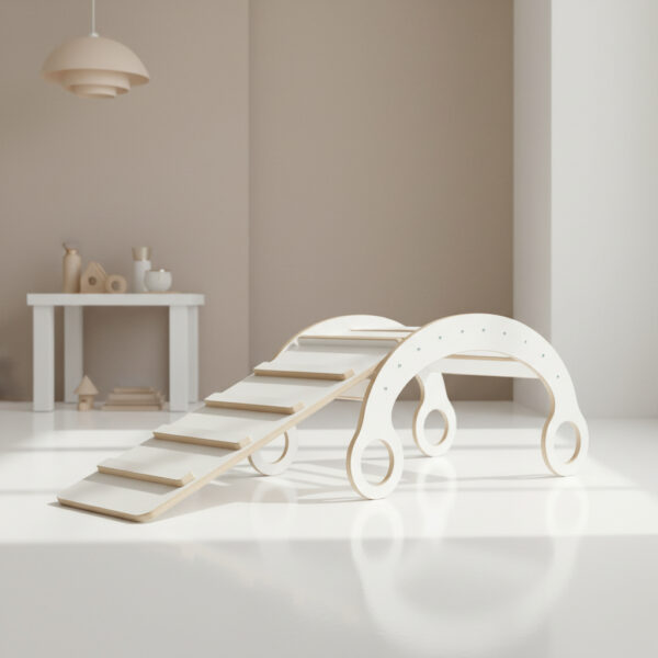 Montessori Wippe M aus Holz – CE-zertifiziert, Set mit Leiter, Rutsche & Kissen, kostenloser Versand