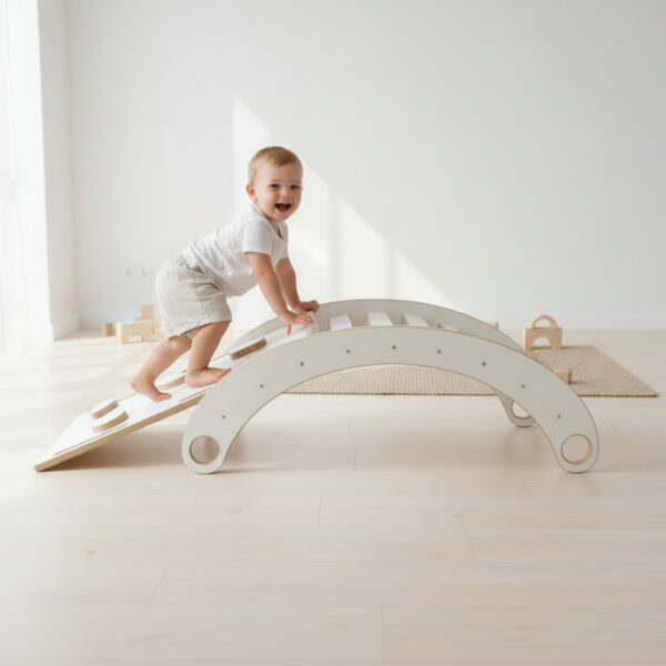 Montessori Wippe L aus Holz – CE-zertifiziert, Set mit Kletterwand & Rutsche, kostenloser Versand