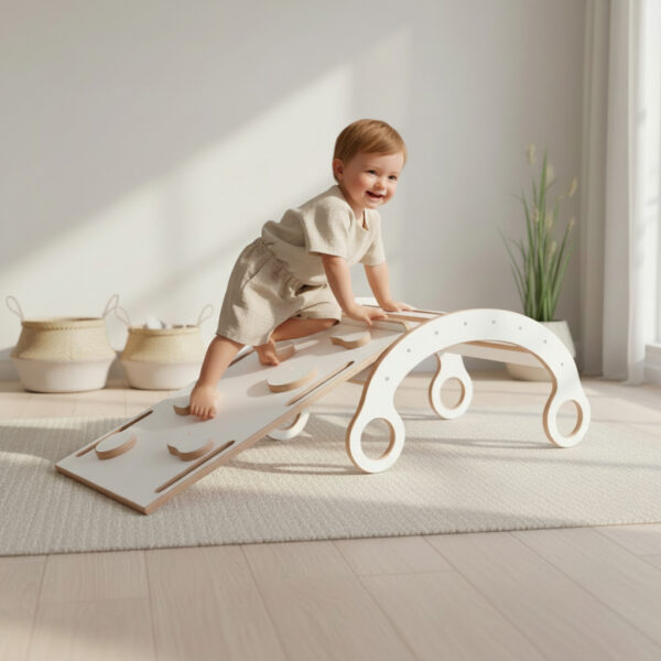 Montessori Wippe aus Holz – CE-zertifiziert, mit Kletterwand & Rutsche, kostenloser Versand