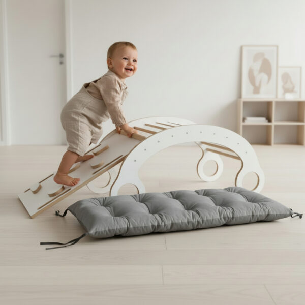 Montessori Wippe XL aus Holz – CE-zertifiziert, Set mit Kissen, Kletterwand & Rutsche, kostenloser Versand